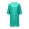 thumbnail image 3 of Vestido informal de verano de color liso para mujer - Vestido de playa holgado de manga corta y cuello redondo con bolsillos - Mezcla transpirable hasta la rodilla, 3 of 4