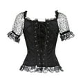 thumbnail image 4 of Aboser Womens Corset Tops Trendy Plus Size Brocade Lace Trim Bustier Top Short Sleeve Boned Overbust Corsets Bodyshaper Going Out Tops, 4 of 6