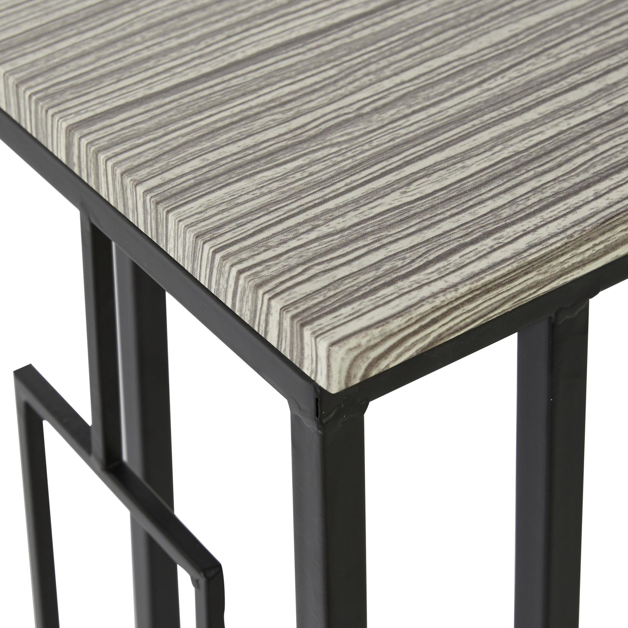 DecMode 10" x 26" Light Brown Metal C-Shaped Accent Table with Black Metal Base, 1-Piece