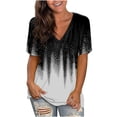 thumbnail image 1 of Camiseta de manga corta suelta con cuello en V y estampado informal a la moda para mujer Pompotops hkajfhjk463718, 1 of 5