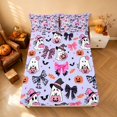 thumbnail image 4 of Homewish Cute Coquette Ghost Queen Sheets, Halloween Bat Pumpkin Candy Queen Sheet Sets, Light Lavender, 4 Pieces (1 Flat Sheet, 1 Fitted Sheet and 2 Pillowcases), 4 of 5