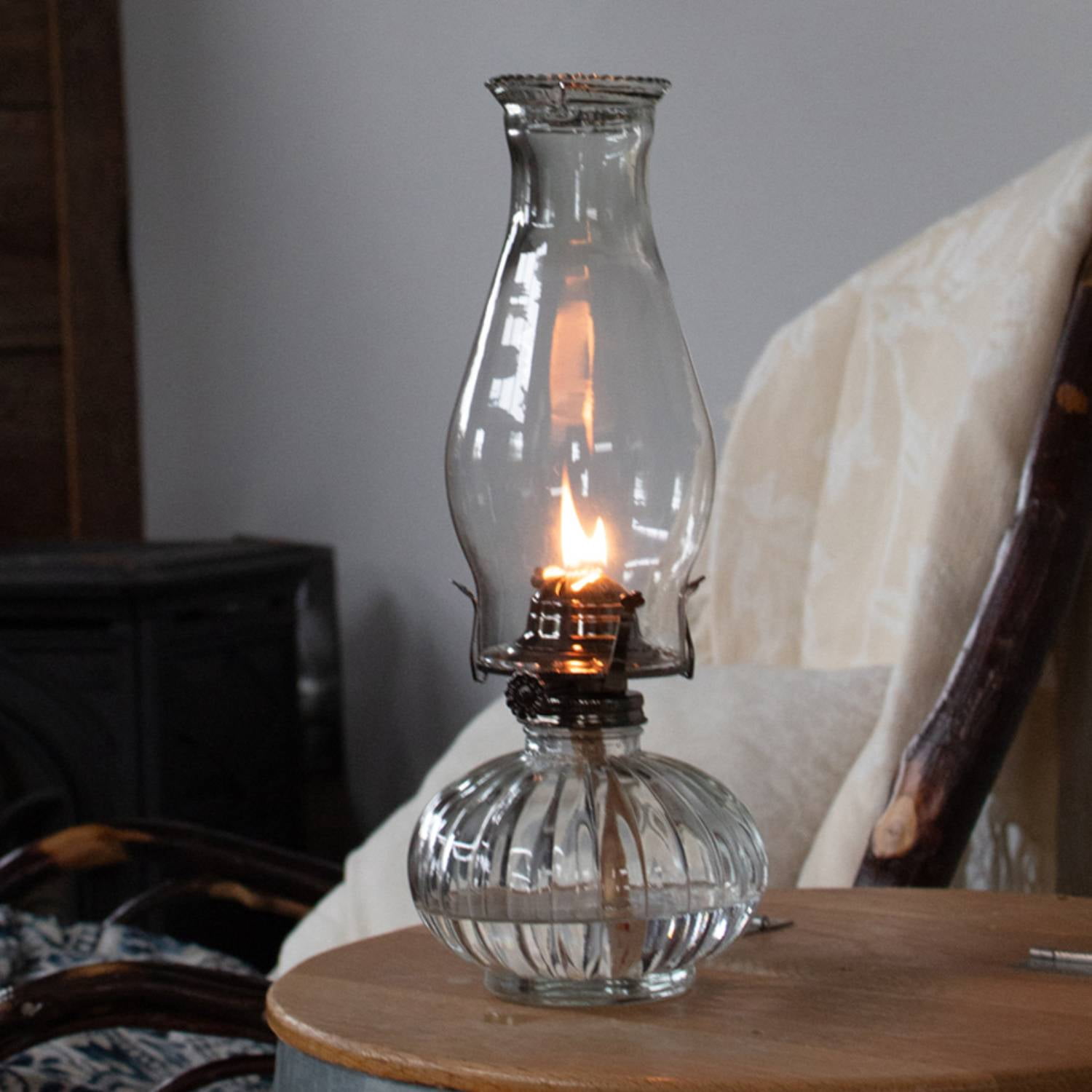 Lehman's Rayo Ellipse Oil Lamp, Indoor Non-Electric Lighting for Everyday or Emergencies, Clear Glass Font and Chimney, Silver-Plated Burner, 13 inches