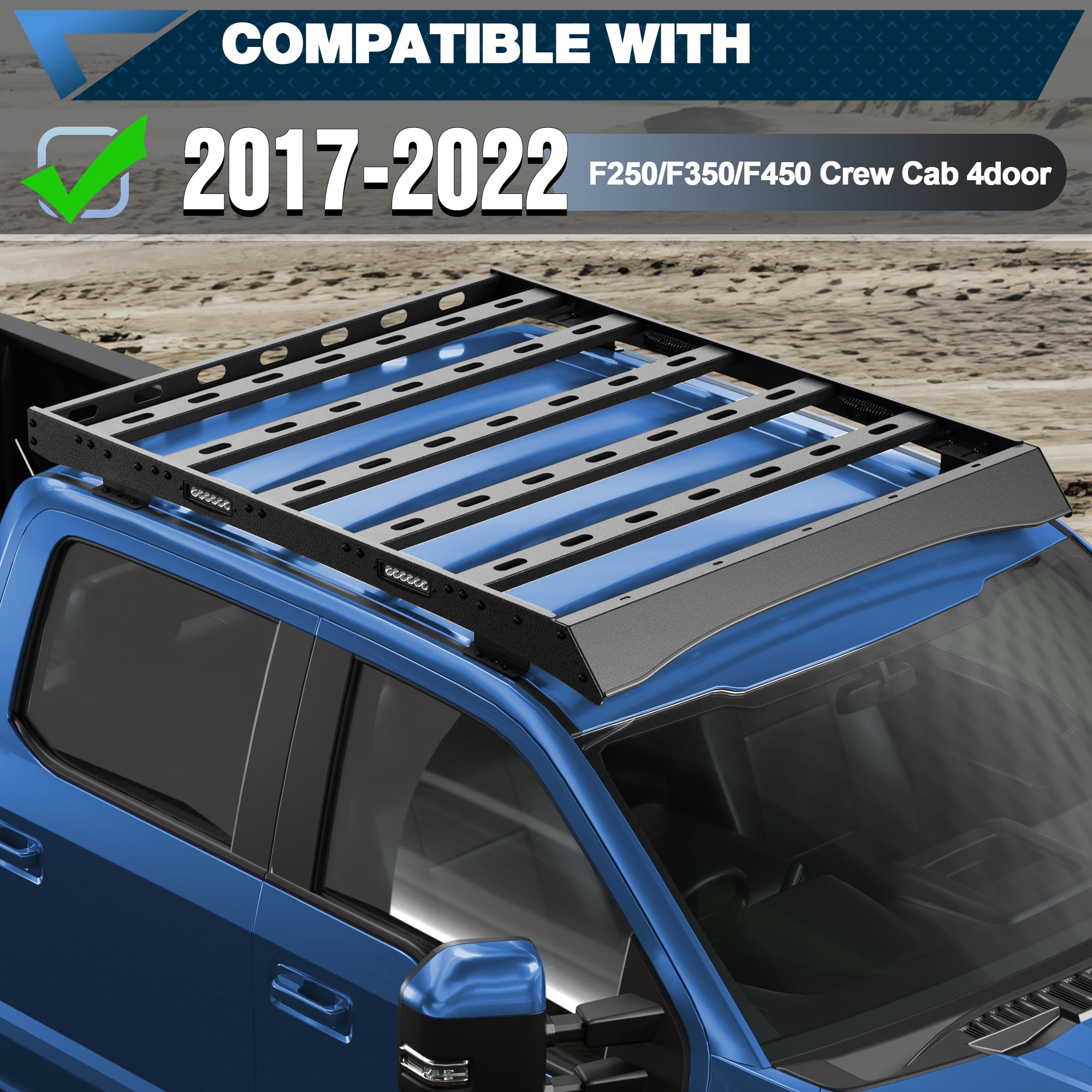 POFENZE For 2017-2022 Ford F250/F350/F450 Roof Rack Car Roof Cargo Carrier Overlanding Roof Rack Cargo Baskets with Lights