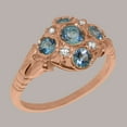 thumbnail image 2 of LBG British Made Spectacular 10k Rose Gold Natural Blue Topaz & Diamond Womens Promise Ring - 33 size options - Size 10.5, 2 of 6
