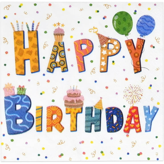 Gift Boutique 100 Pc Happy Birthday Cocktail Beverage Napkins Disposable Paper Colorful Rainbow Polka Dot Dessert Napkin B-day Party Supplies