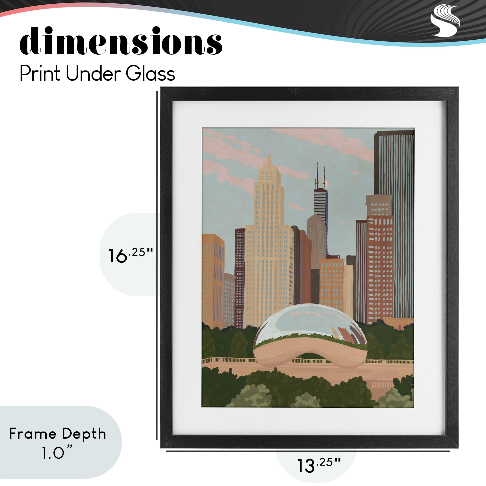 Stupell Industries Chicago Bean Cityscape Black Framed Print Under Glass, design by Veronica Lara