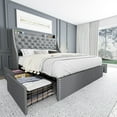thumbnail image 4 of King Size Bed Frame with Adjustable Headboard, Upholstered Platform Bed Frame with Wooden Slats Support, No Box Spring Needed, Non-Slip, Noise-Free, Easy Assembly, Black, 4 of 9