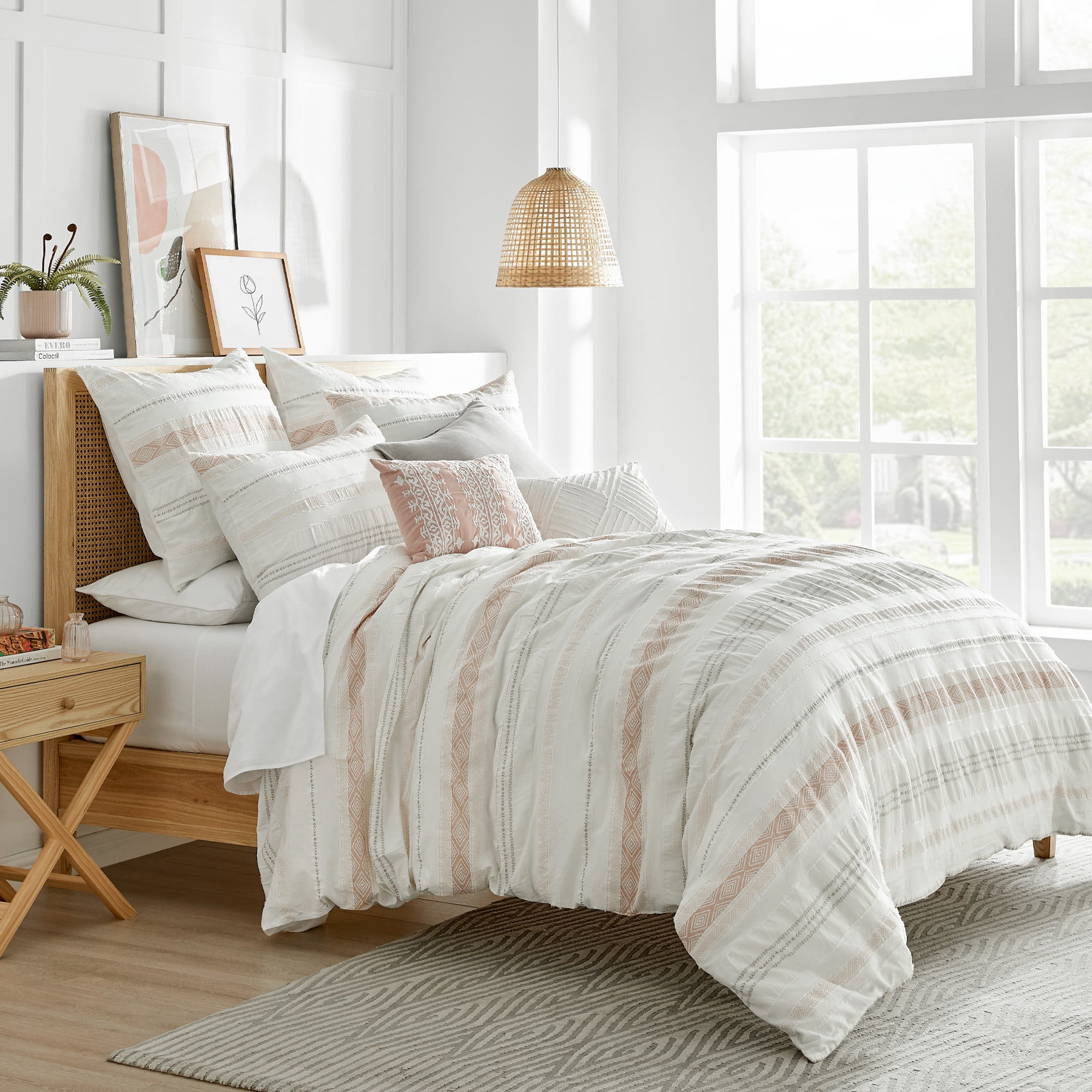 Levtex Home - Pickford Blush Comforter Set - Full/Queen Comforter + Two Standard Pillow Cases - Blush, Taupe, Grey, Cream - Jacquard - Comforter (90 x 94in.) and Pillow Case (26 x 20in.) - Cotton
