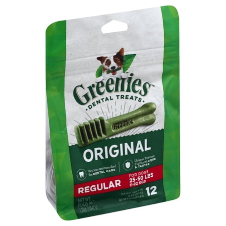 GREENIES Original Regular Size Natural Dental Dog Treats, 12 oz. Pack (12 Treats)