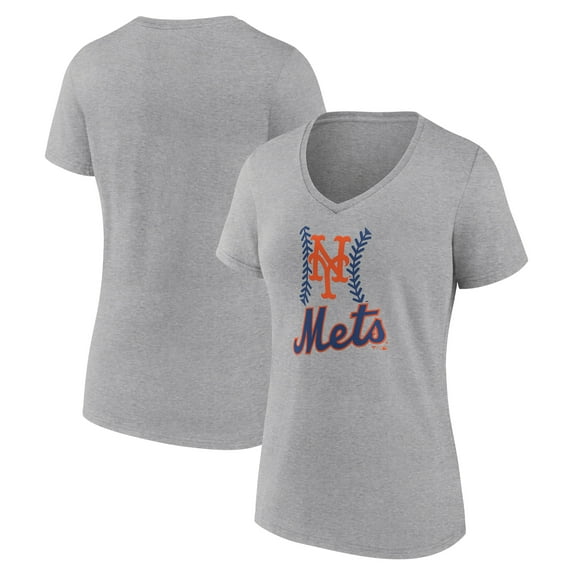 Women's Gray New York Mets Fastball V-Neck T-Shirt