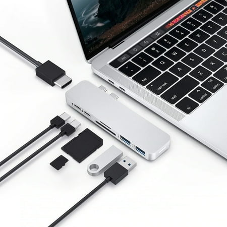 Hyper - DUO 7-Port USB-C Hub - USB-C Docking Station for Apple MacBook Pro and Air - Silver