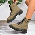 thumbnail image 6 of Willtoo Women Chunky Lug Sole Lace up Combat Boots Low Heel Fashion Leather Motorcycle Riding Round Toe British Casual Work Boots Womens Outdoor Non-Slip Platform Comfortable Short Booties Army Green, 6 of 6