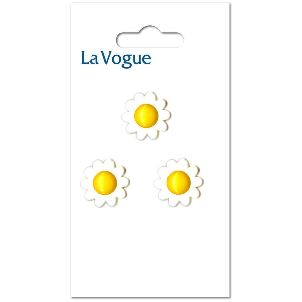 La Vogue Shank Button Yellow And White Flower, 15 mm, 3 count