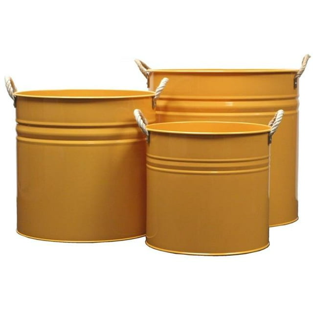 Houston International Trading 6720E SAFF Enameled Galvanized Planters with Rope Handle, Saffron