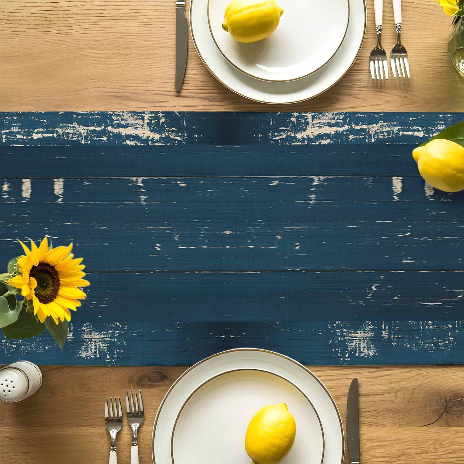 Happy Father's Day Quote Wood Table Runner 90 Inches Long, Retro Navy Blue Wooden Plank Table Runners Tabletop Scarf Kitchen Dining Tables Decoration for Home Party Indoor Outdoor