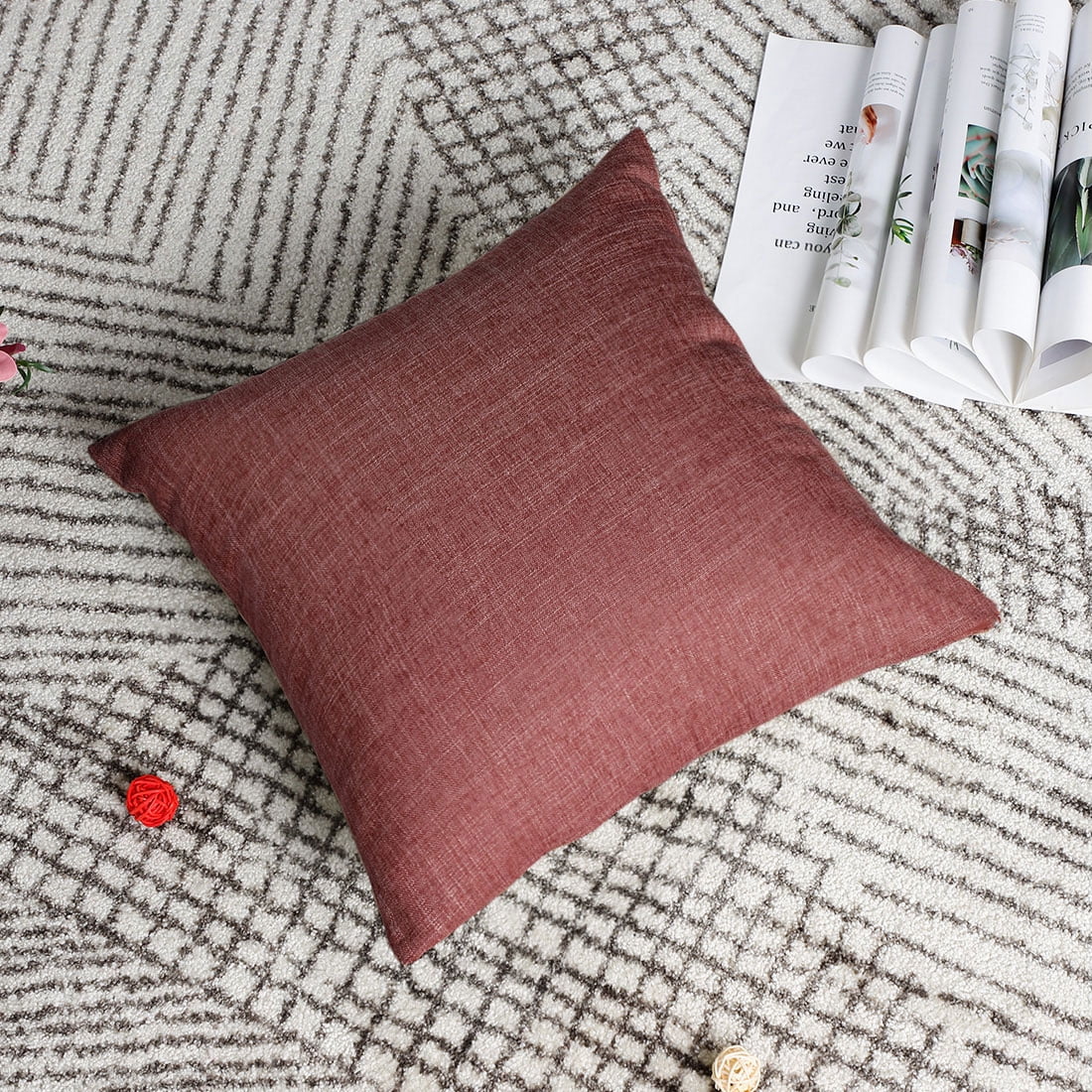 Unique Bargains Solid Linen Throw Pillow Case Cushion Cover 18" x 18