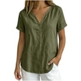 thumbnail image 6 of QUNYINEY Cotton Linen Womens Summer Tops Short Sleeve Green T-Shirts Pullover Button Loose Fit Casual V Neck Tops, 6 of 6