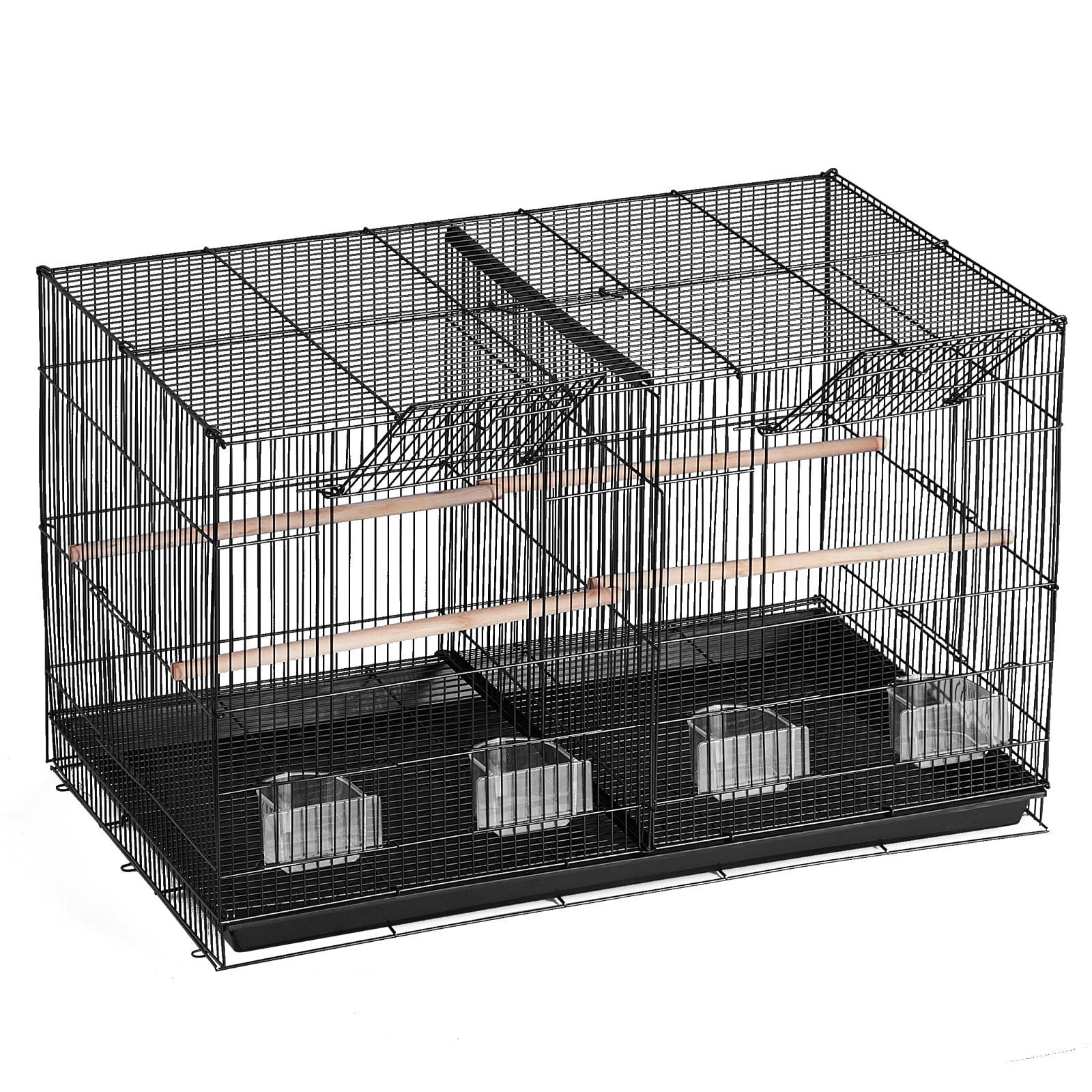 18" Wrought Iron Flight Cage for Small Birds with Removable Divider, Seed Guard, and Perches - Black