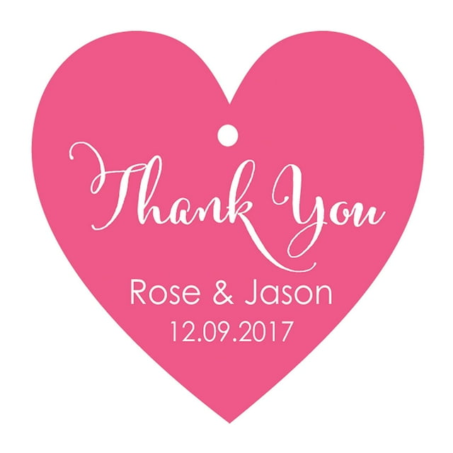 100 PCS Thank You Custom Made Heart Shape Hang Tags Personalized Wedding Favor Paper Tags