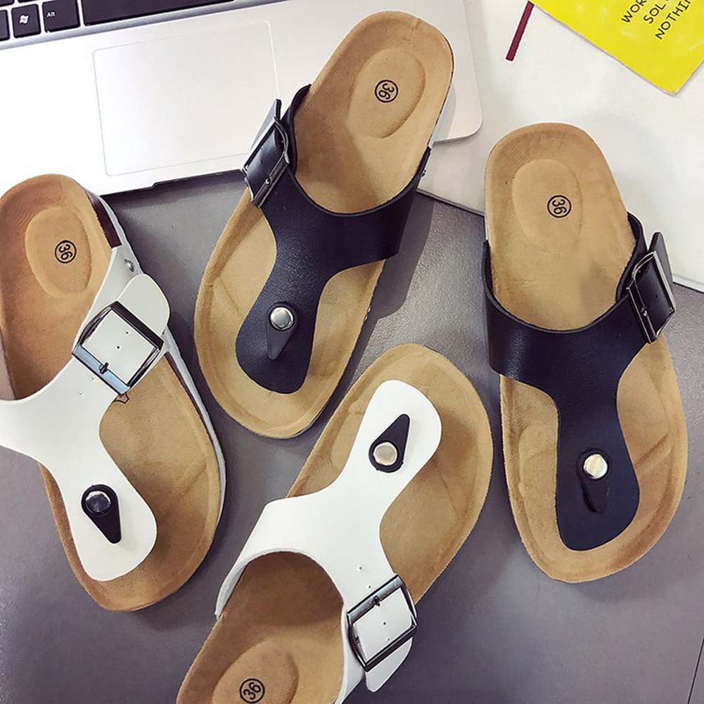 Kepooman Women' s Summer Casual Flip Flop with Adjustable Buckle, Ladies Flat Cork Sandals Open Toe Slide Shoe for Travel Beach, Black, US-7 Kepooman Women' s Summer Casual Flip Flop with Adjustable Buckle, Ladies Flat Cork Sandals Open Toe Slide Shoe for Travel Beach, Black, US-7