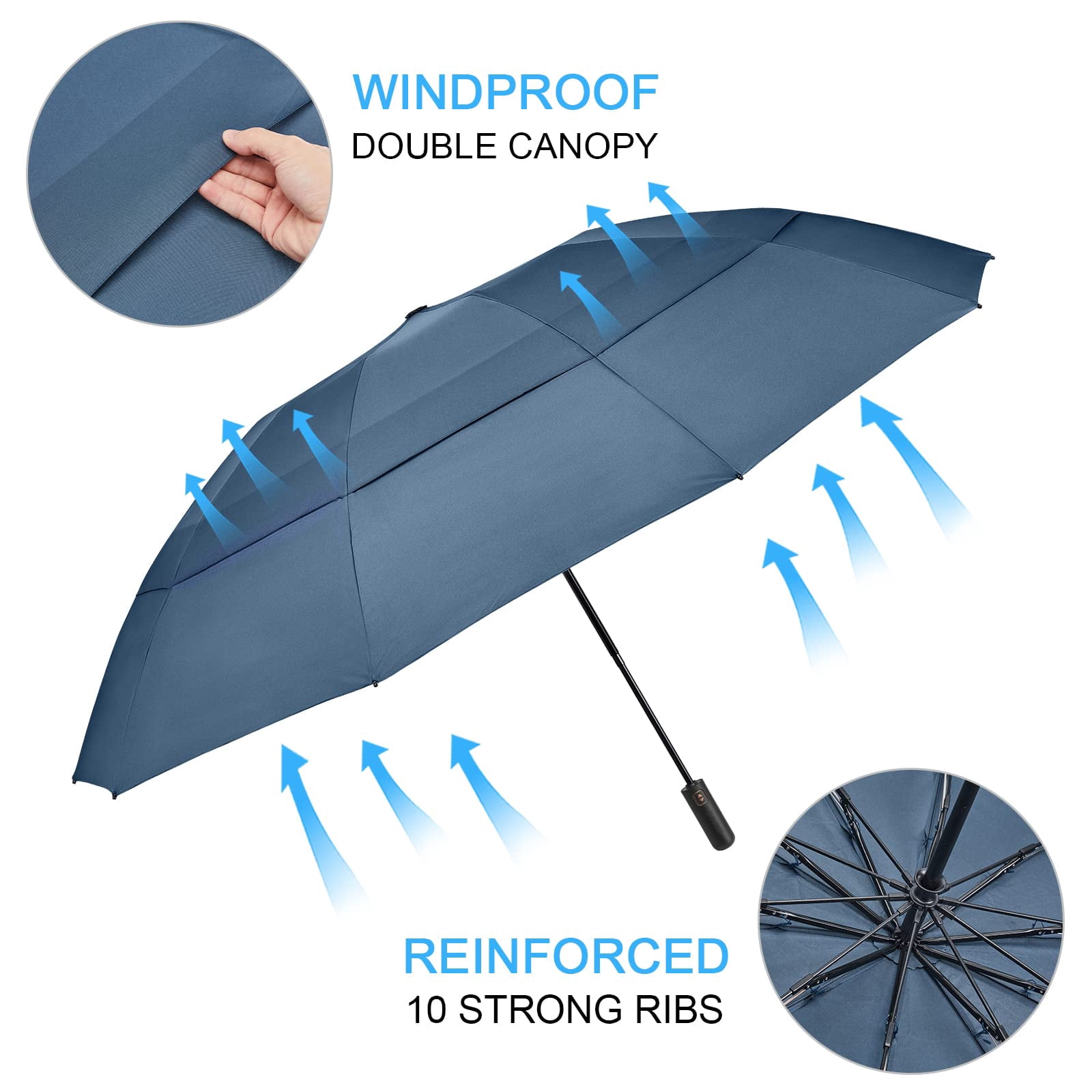 G4Free 42/46/54/62 Inch Large Golf Umbrella Compact Reverse Travel Umbrella 10 Ribs Windproof for Rain Double Canopy Automatic Open Close