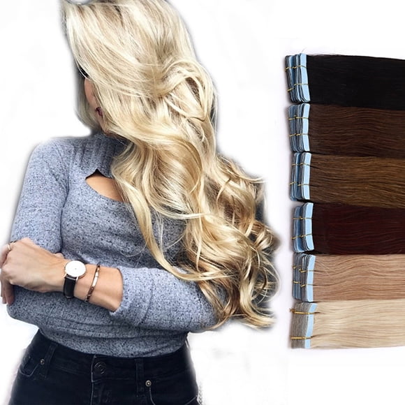 Tape in Human Hair Extensions Highlight Balayage Long Straight Soft hair