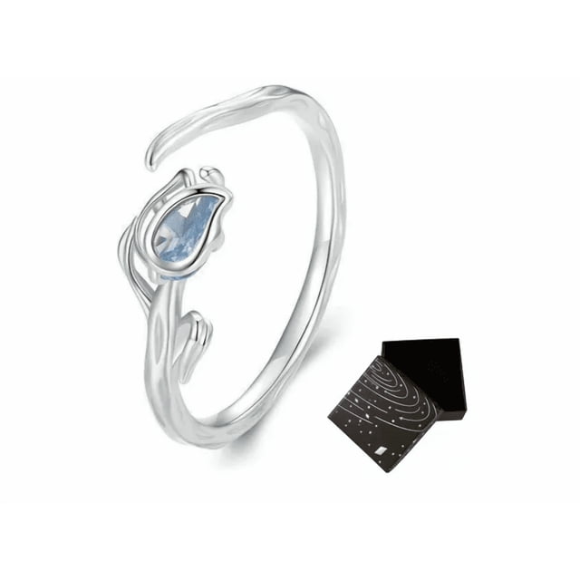 Anillo Flor De Tulipán Plata 925 Cristal Regalo Para Mujer Xtellar plateado