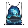thumbnail image 1 of Xecao Hawaiian Beach Pirate Moon Pattern Sports Drawstring Backpack - String Swim Gym Bag with Wet Proof Pocket for Women&Men-Small, 1 of 6