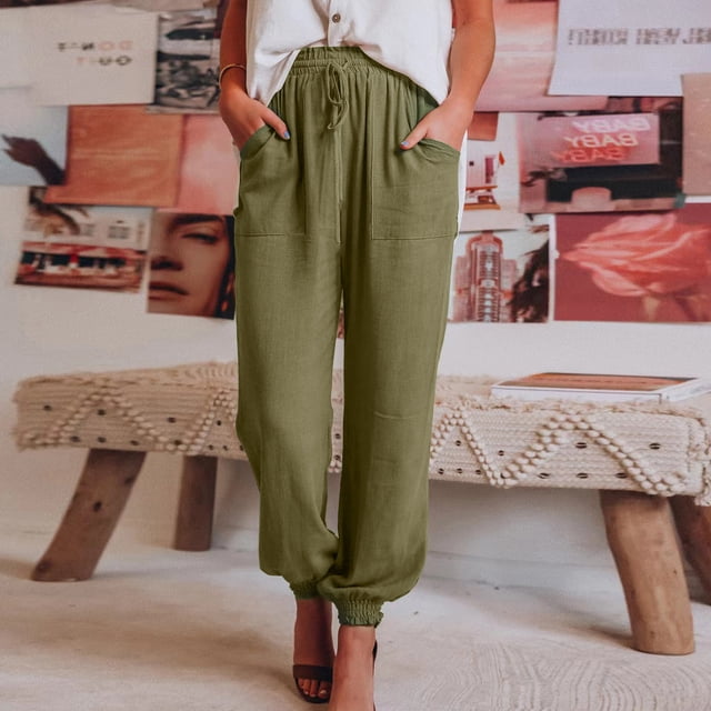 Pantalones holgados para mujer Pantalones de salón con cordón Color sólido Estilo casual Traje diario FLhrweasw Nuevo