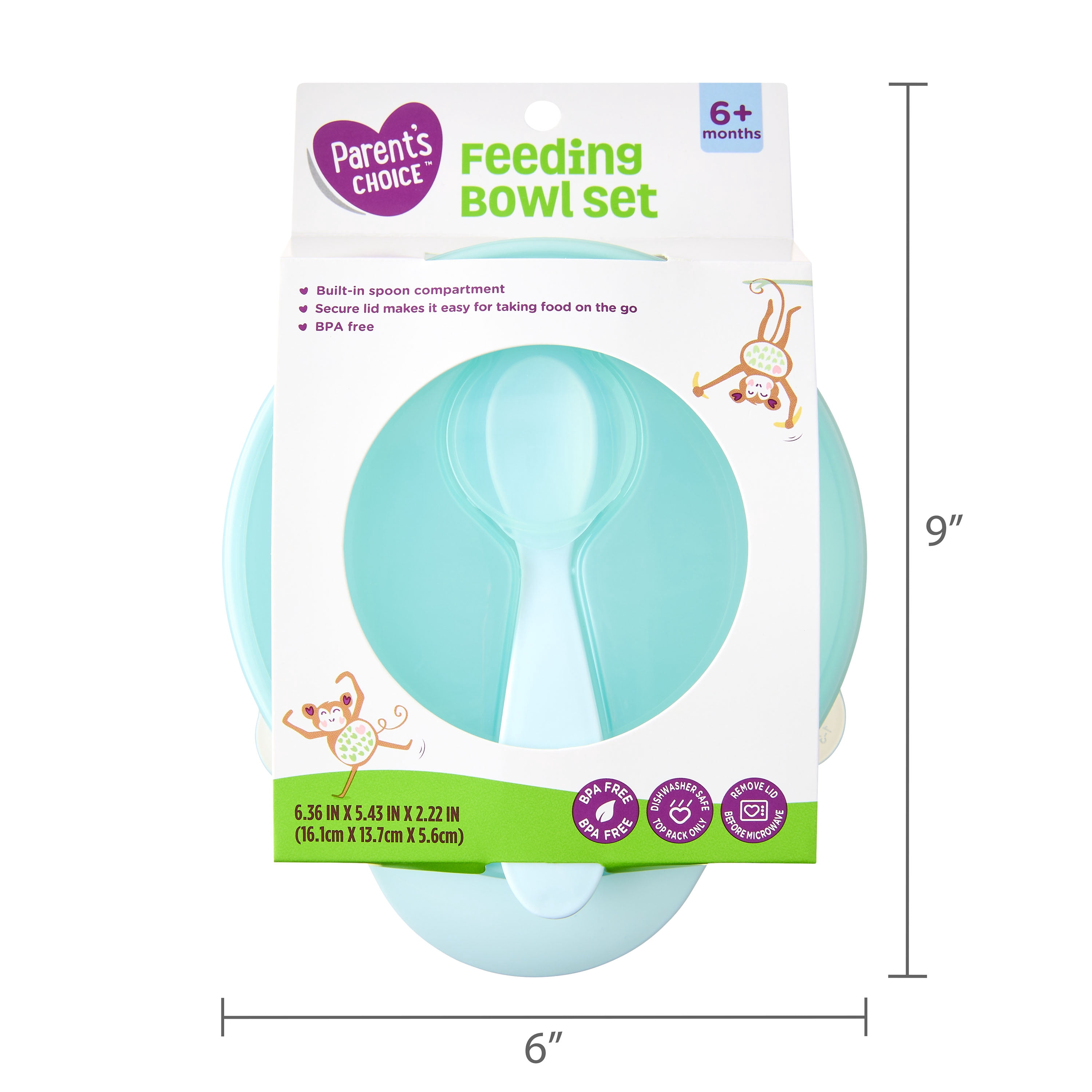 Parent's Choice Plastic Baby Feeding Bowl with Spoon Set, BPA Free, Easy Hold Toddler