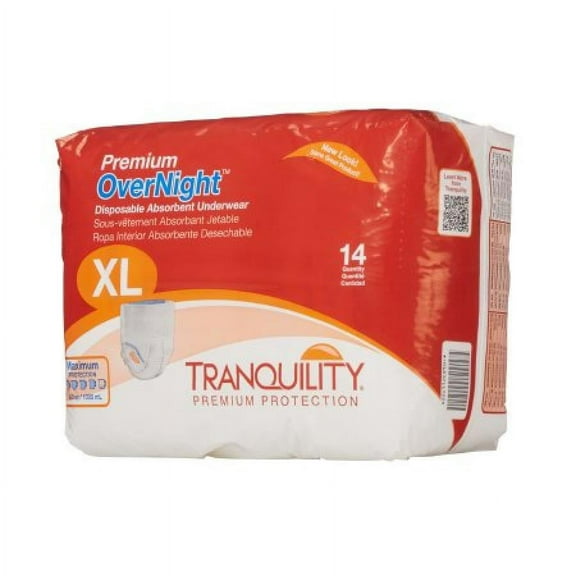 Tranquility Premium OverNight Underwear, XL,48-66 Inch,Max Absorbency-Case of 56