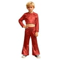 thumbnail image 7 of Boy Dance Sparkly Red Dance Long Sleeve Crop Top and Flared Pants Outfit Set Girls Dance Clothes Stage Performance Outerwear, 7 of 7