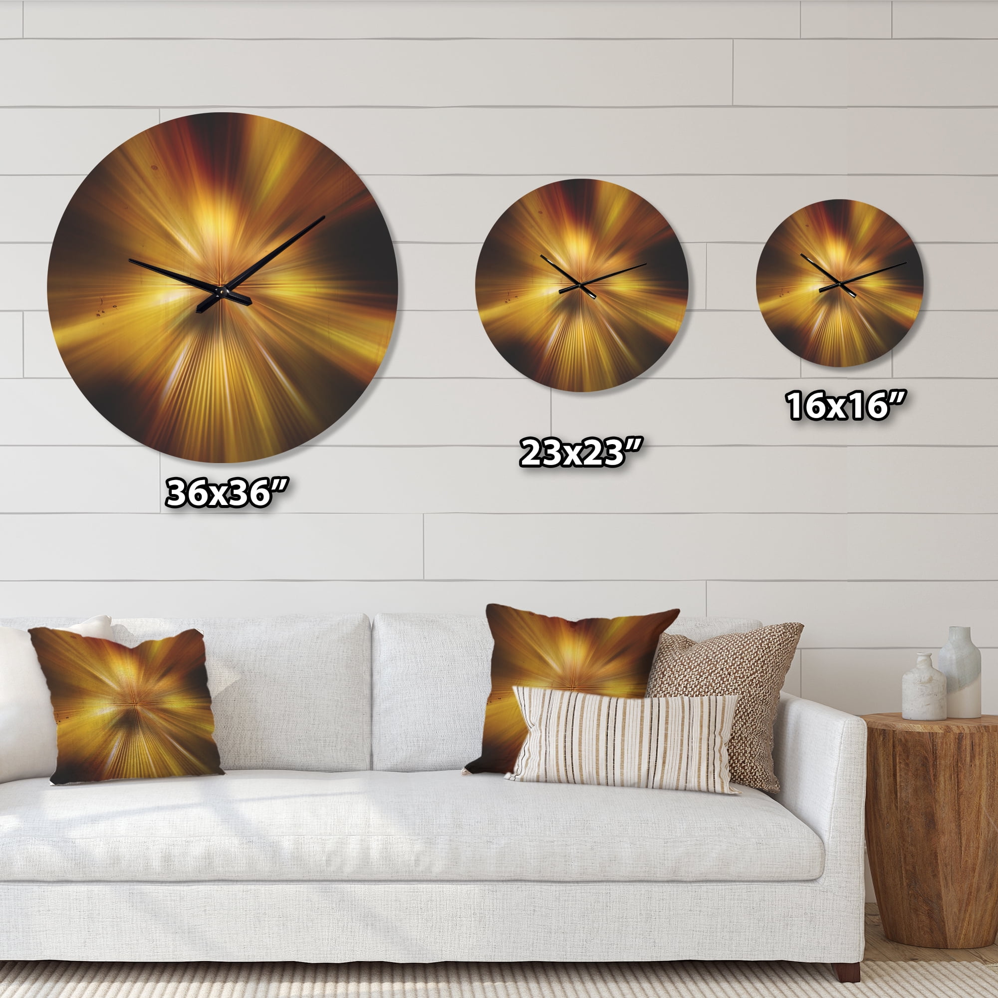 Designart 'Fractal Explosion of Golden Hue ' Modern Wood Wall Clock