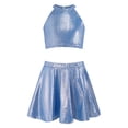 thumbnail image 3 of Miutii Girls 2 Piece Dance Outfits Shiny Skirt And Top Set Cheer Outfit for Stage Performance Hip-hop Light Blue 10-14, 3 of 6