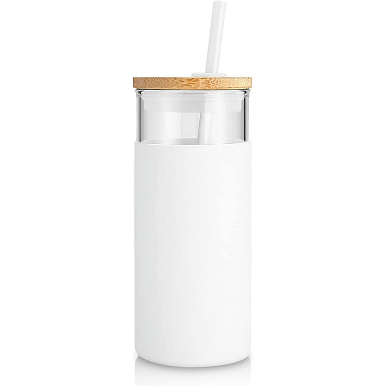 15oz Double Walled Glass Tumbler Blank Can Sublimation Bamboo Lid and Straw
