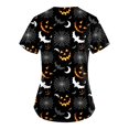 thumbnail image 3 of Camiseta de manga corta con cuello en V y temática de Halloween para mujer: estampado espeluznante de calabaza y telaraña, 3 of 3