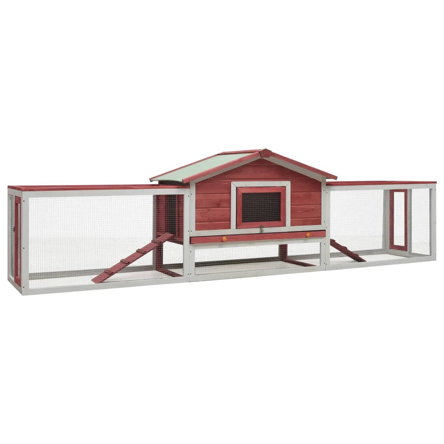 Pefilos 122" Multi-Level Wooden Rabbit Hutch with Run Outdoor and Indoor Bunny Condo, Large Rabbit House with Green Roof and Easy-Clean Tray, Red Pefilos 122" Multi-Level Wooden Rabbit Hutch with Run Outdoor and Indoor Bunny Condo, Large Rabbit House with Green Roof and Easy-Clean Tray, Red