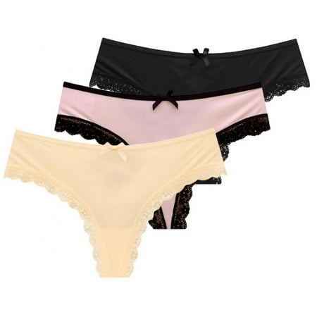 

3-Pack Women Lace Thongs Low Rise Criss-cross Underwear Lace Panties V-Back Seamless Thongs