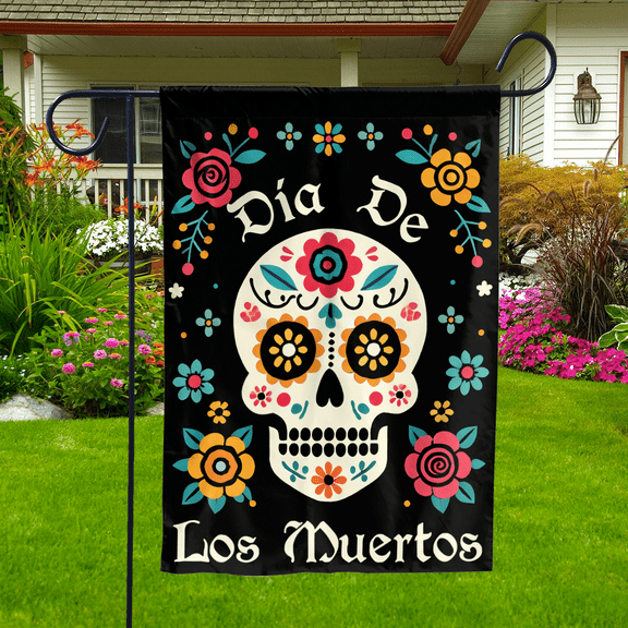 Lotusprinthandmade Dia De Los Muertos Halloween Day Of The Dead Mexican 100% Polyester Garden Flag 12x18 inches