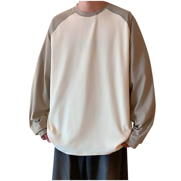 Sudadera sin capucha para hombre, de terciopelo de doble cara, cuello redondo, con bloques de color, versátil, para exteriores, camiseta básica, sudadera informal de manga larga, sudadera con capucha