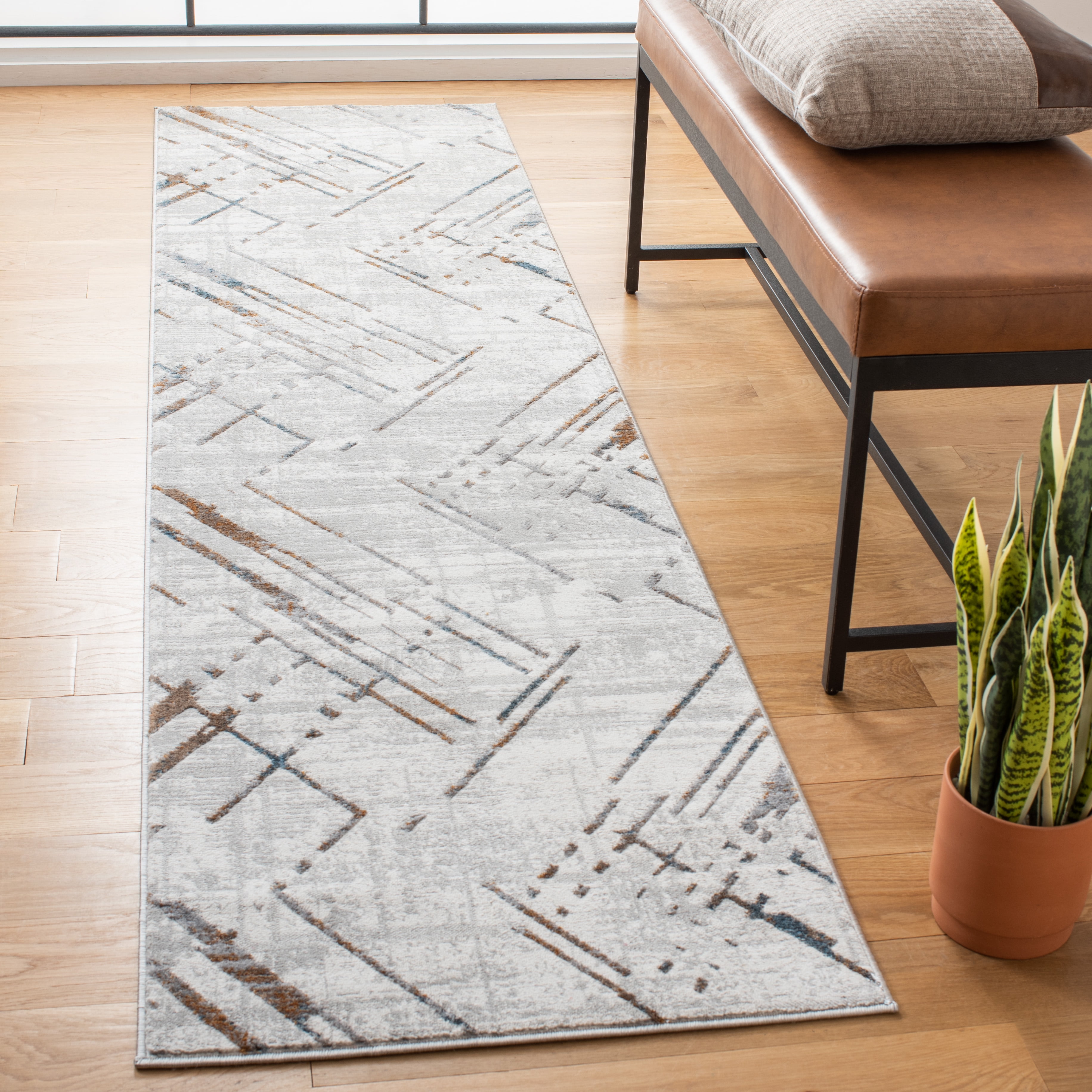 SAFAVIEH Sonoma Mattie Abstract Runner Rug, Ivory/Grey, 2'2" x 9'