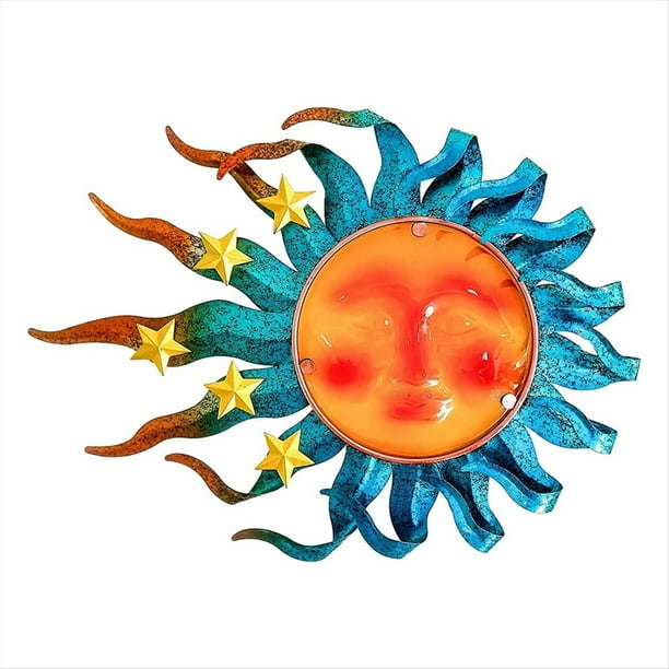 Decoración de Pared de Sol de Metal - Arte de Pared de Metal para Exteriores Arte de Pared de Sol de Patio Decoración Colgante para Interiores y Exteriores