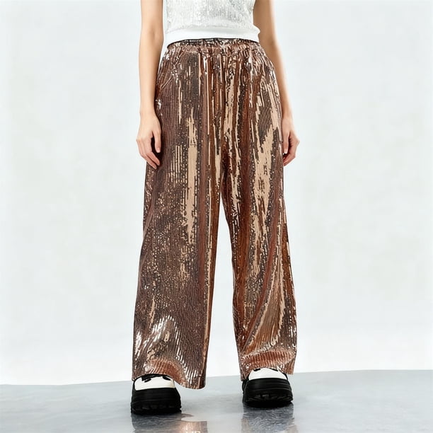 Cowsor Kid's Shiny Pleated Wide Leg Pants Party High Waist Trouser Folded Lightweight Outfit