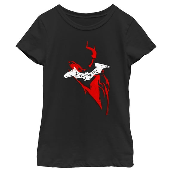Girl's The Batman Artistic Red & White Graffiti  Graphic Tee Black X Small