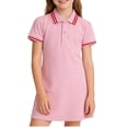 thumbnail image 2 of Zpanxa Robes d'Été pour Filles à Manches Courtes, Col Rayé, Longueur Genou, Robe Princesse Décontractée en Coton avec Boutons, Rose, 15-16 Ans, 2 of 5