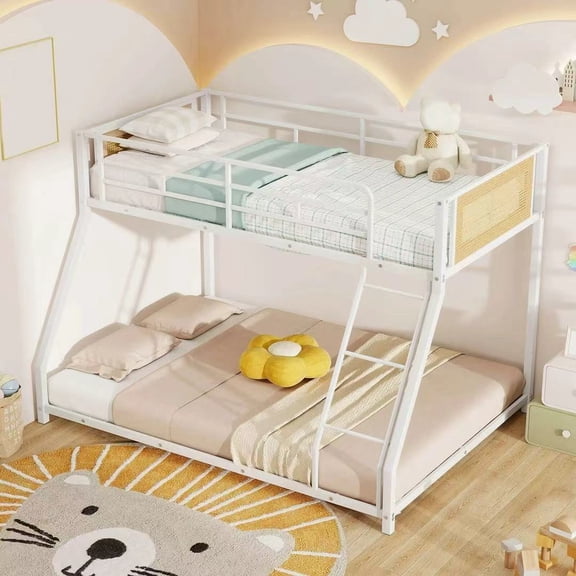 Auranook Metal Bunk Bed Twin Over Full Low Profile Bunkbeds w/ Full Length Safety