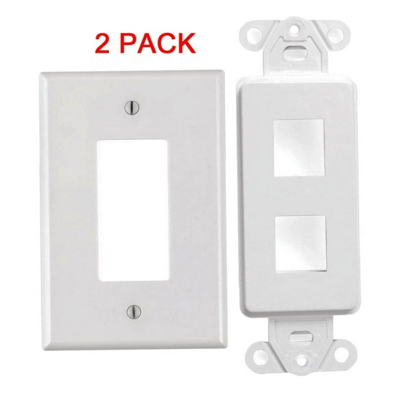 White 2 Port Decora Keystone Snap-in Jack Modular Wall Insert Cover Plate (2/pk)