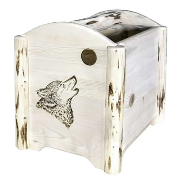 Montana Collection Magazine Rack w/ Laser Engraved Wolf Design, Ready to Finish