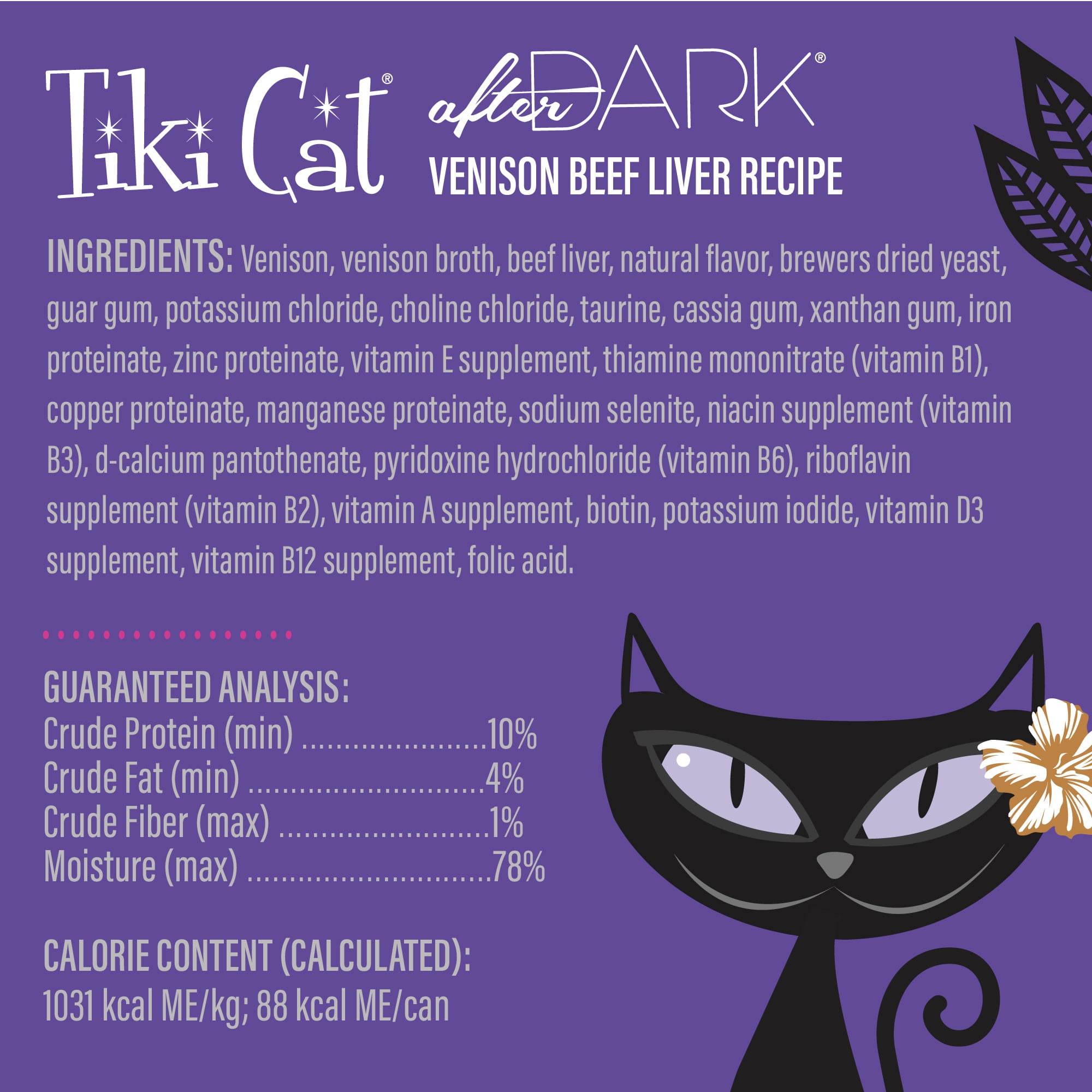 (24 pack) Tiki Cat After Dark Pate Wet Cat Food, Wild Venison & Beef Liver, 3 oz. Can