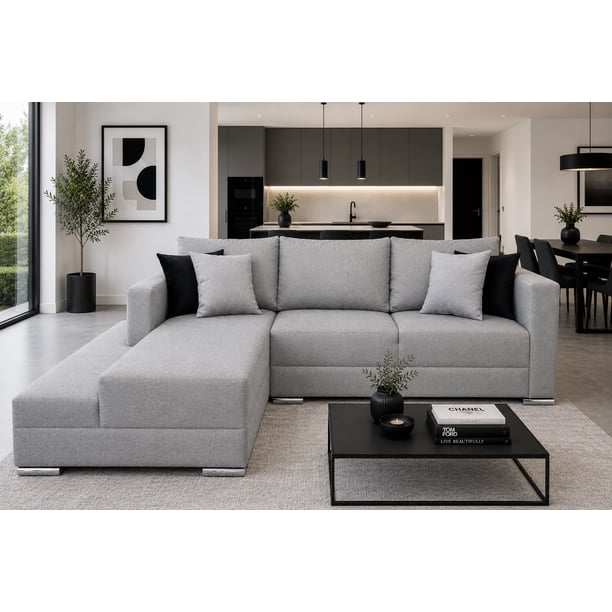 Sala esquinera Aston 260x200 cm Gris plata Lino nacional EL BAZAR STORE Moderna en esquina